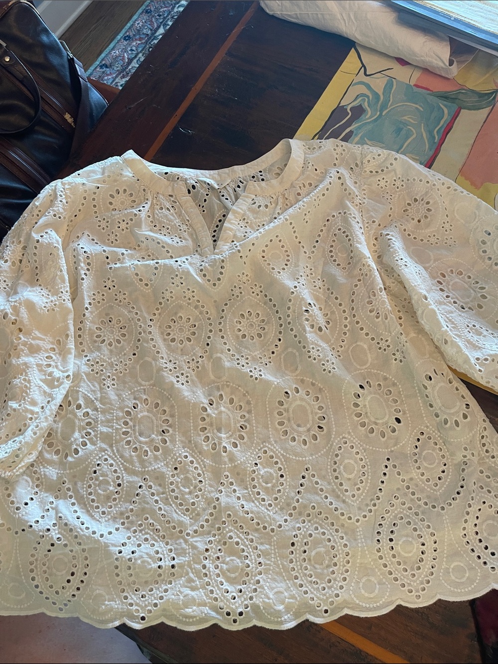 Eyelet Embroidered Off White Women's Top